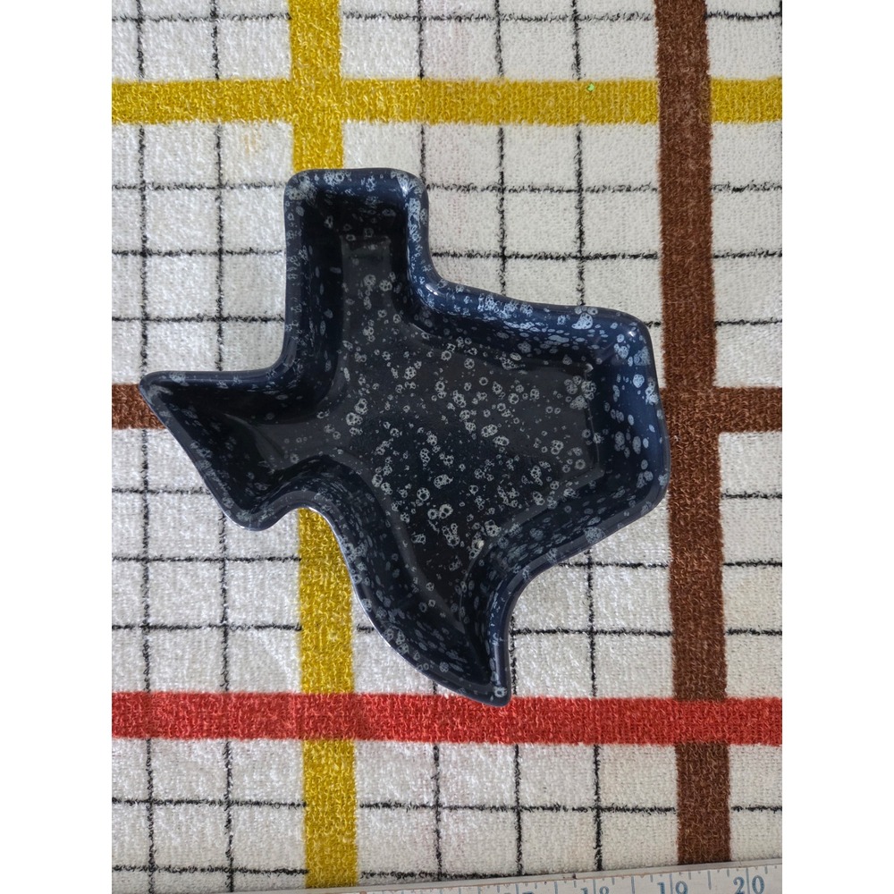 Frankoma Pottery Texas Shaped Trinket Dish Blue Speckle Glaze Vintage Ceramic